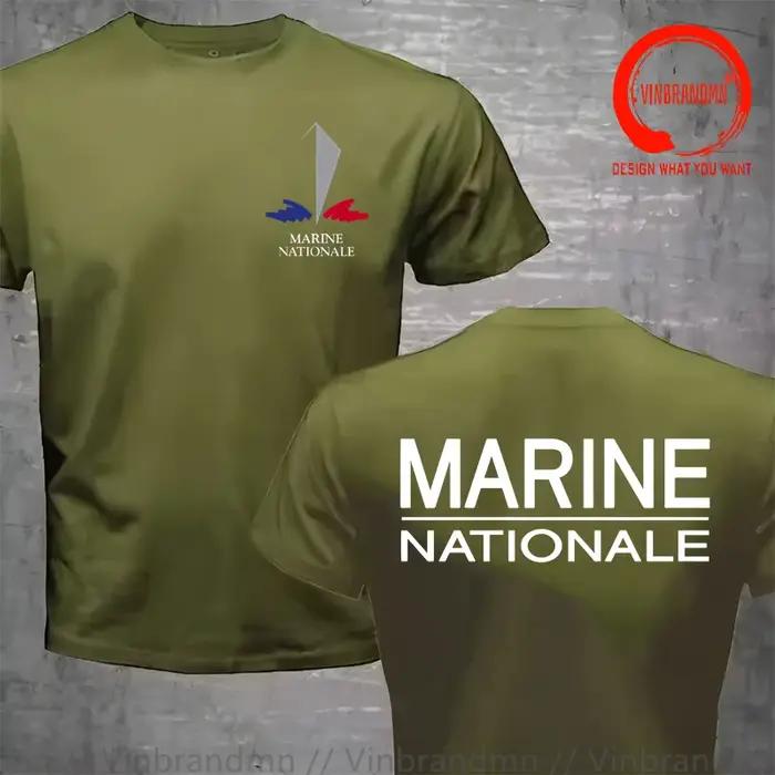 Français Marine Nationale Militaire hommes T-Shirt classique à manches courtes décontracté coton col rond