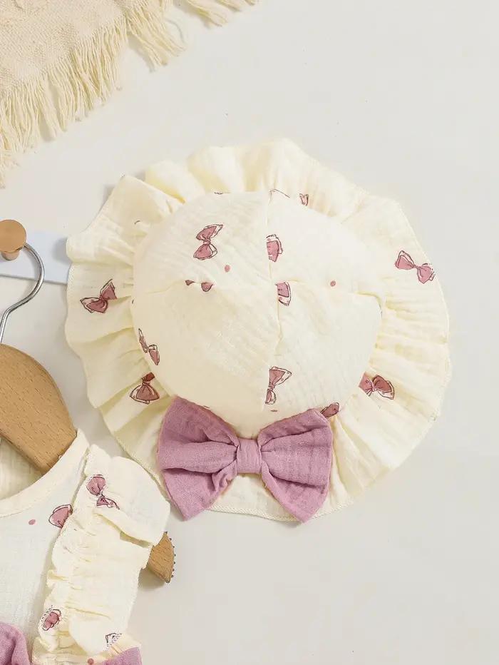 Robe pour bébé fille de 0 à 9 mois, 2 pièces, col rond, imprimé nœud, bord à volants, ensemble de ch