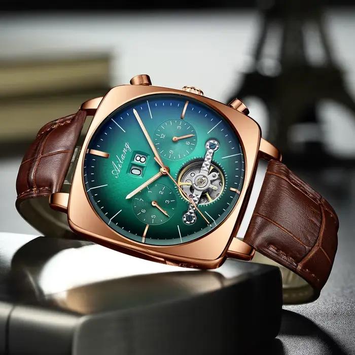 Montre-bracelet carrée suisse, montre-bracelet mécanique multifonction pour homme avec tourbillon, étanche, montre automatique pour homme