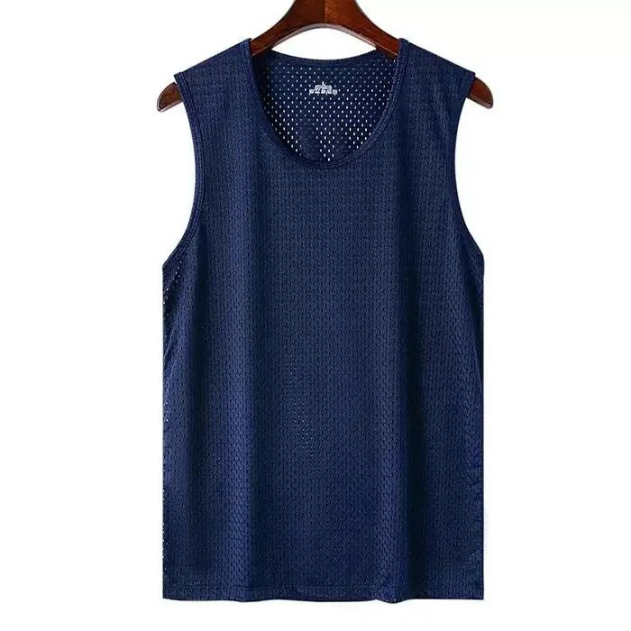 Débardeur homme en soie glacée et maille léger sportif été t-shirt sans manches décontracté tendance vêtement extérieur activité sportive occasionnels