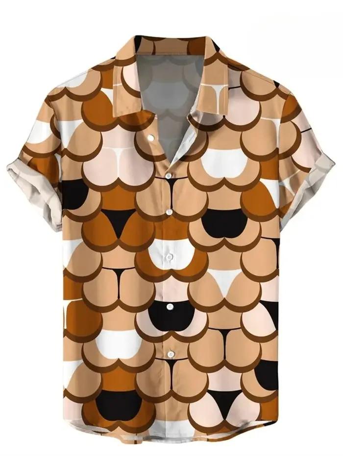 Vintage boutonné chemise homme 3d carte imprimé à manches courtes