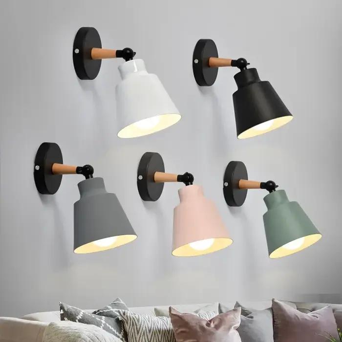 Nordique en bois massif chambre applique moderne minimaliste Macaron mur LED lampe créative salon co