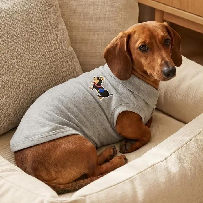 Polo brodé pour chien Teckel de dessin animé, doux et respirant, sans manches, tenue quotidienne pour la maison et les promenades en extérieur