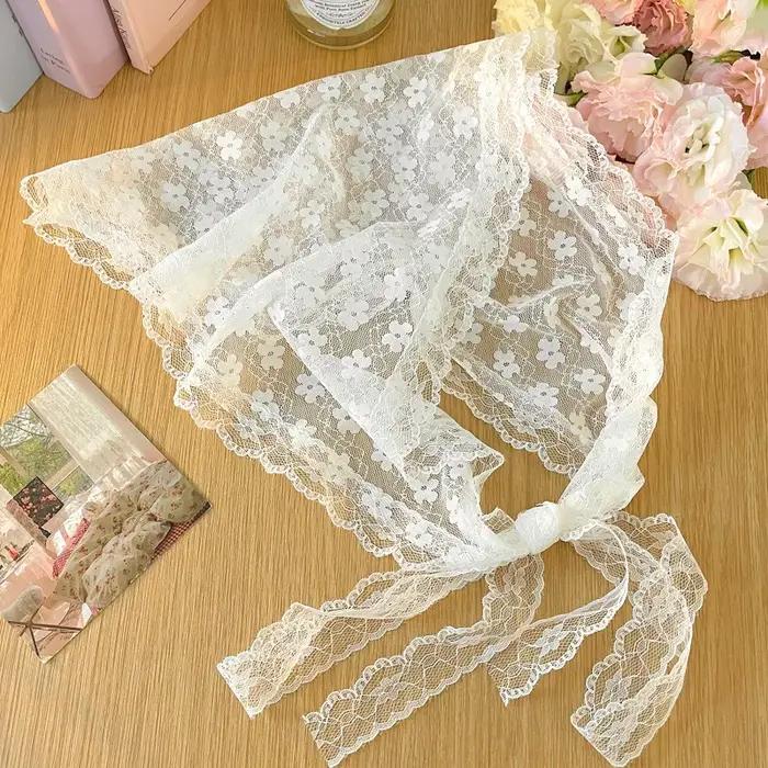 Foulard en dentelle blanc pour femmes, turban élégant, bandeau de voyage, accessoire chic pour cheveux, mode décontractée, quatre saisons