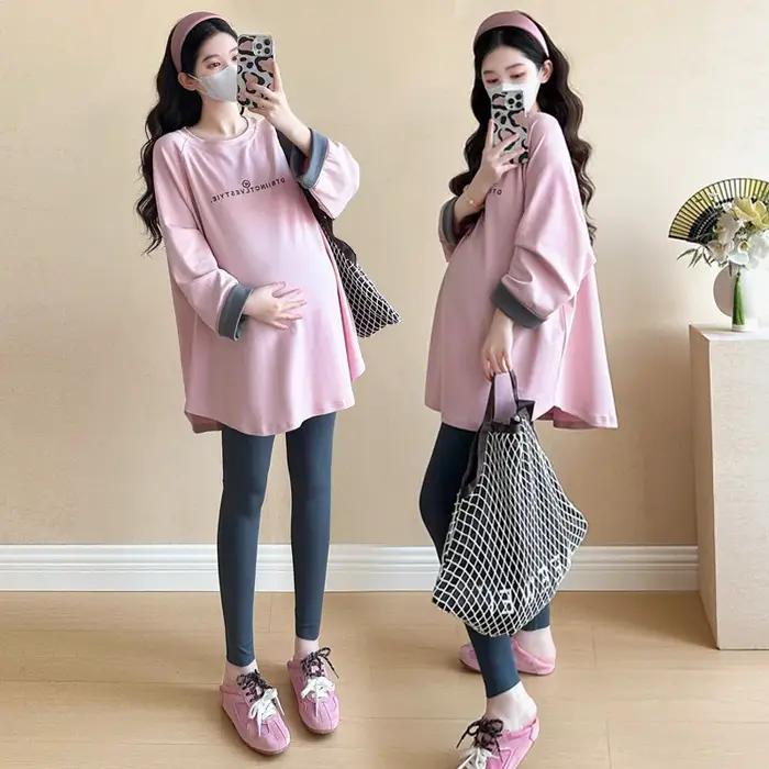 Vêtements de maternité 2025 printemps et automne nouveau ample doux confortable décontracté minimaliste lettre imprimer à manches longues col rond t-shirt