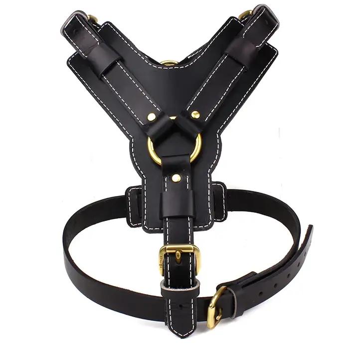 Harnais pour chien de grande taille en cuir véritable