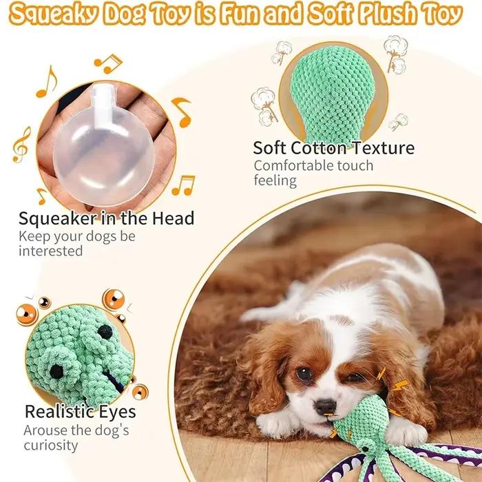 Grand jouet en peluche pieuvre couineur pour chien
