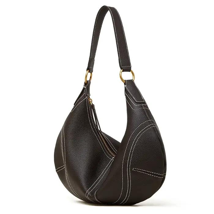HIFASHION Sacs à bandoulière demi-lune en cuir de vachette véritable pour femmes