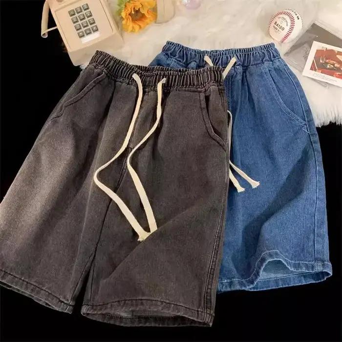 Jean noir Vintage Y2k pour hommes, pantalon large décontracté taille basse, short en jean porté, vêt