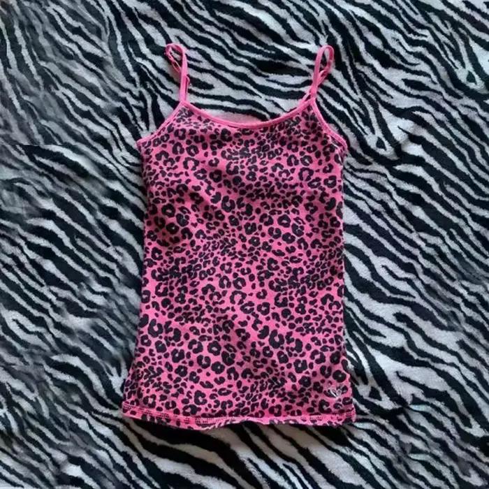 Camisole motif léopard rock esthétique emo girl Y2K crop tops décontracté punk hottie harajuku hip hop street rétro chic