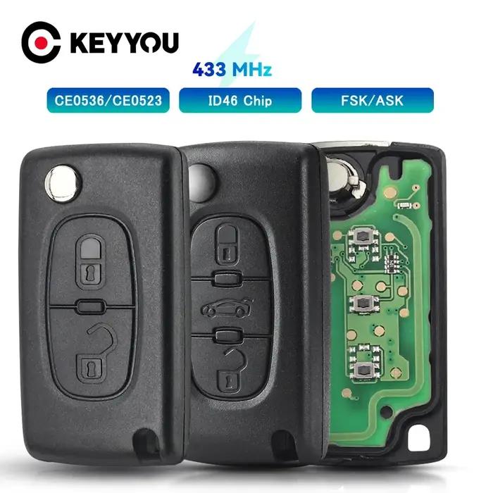 KEYYOU pour Peugeot 307 3008 308 408 433MHz ID46 7941 CE0536 CE0523 clé rabattable 2 boutons VA2/HU8