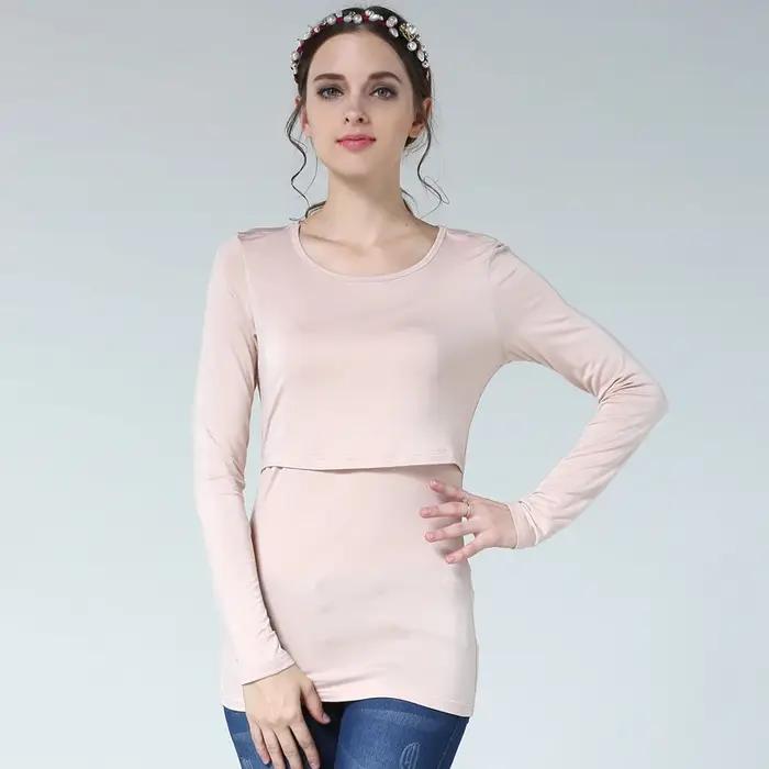 Haut d'allaitement Emotion Moms en modal et élasthanne pour femmes enceintes, élégant et pratique pour allaiter, adapté aux saisons automnales et printanières, offerte pour femmes enceintes et nouvelles mamans