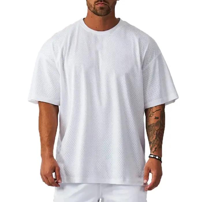 T-shirt Respiré à Col Rond pour Homme, Épaules Tombantes, Hip Hop, Course à Pied, Maille, Demi Manch