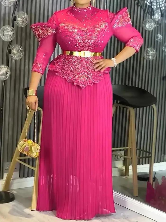 Femmes élégantes robes longues de fête diamant robe plissée mariage anniversaire bal robes de soirée
