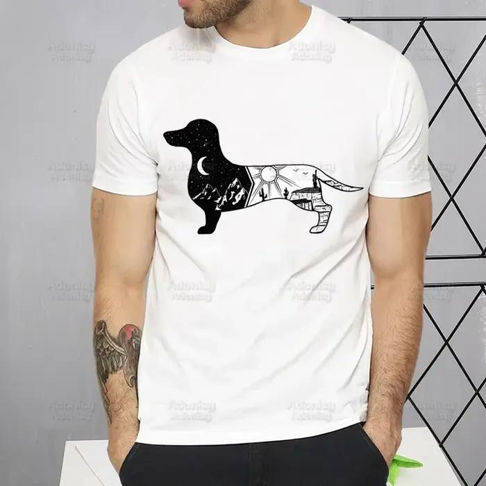 T-shirt modal décontracté pour homme avec impression de chien mignon et patch de teckel pour toutes les saisons et occasions quotidiennes