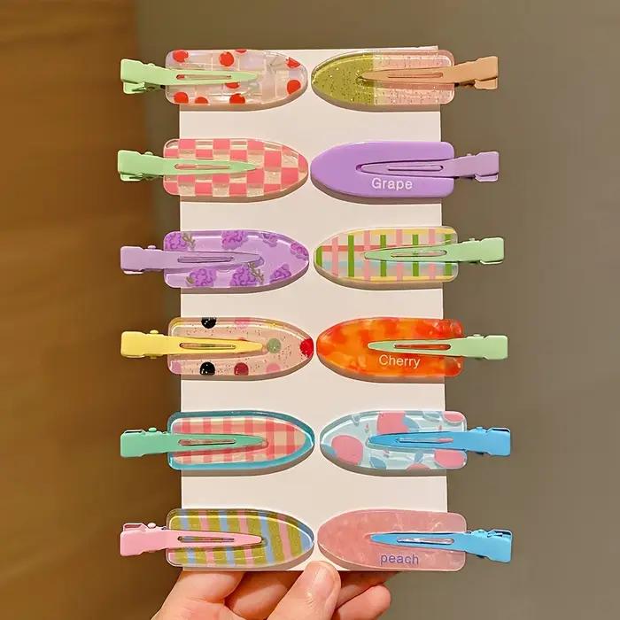 12 pièces de pinces à cheveux colorées multicolores avec frange latérale, pinces à bec de canard pou