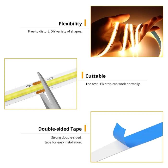 Tuya-Bande LED COB Ultra Lumineuse, Smart Life, Ruban Flexible, 320-3000 K, RA90, Fonctionne avec Al