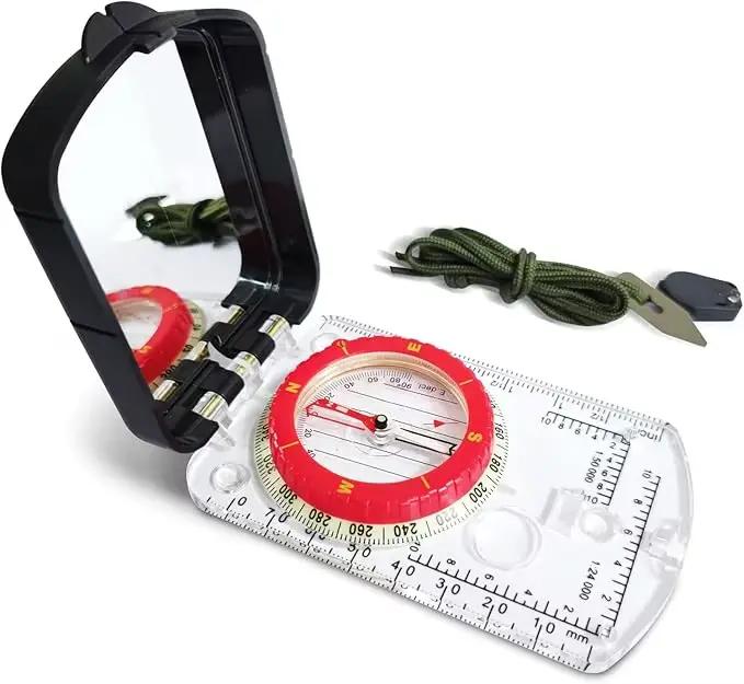 Boussole de visée à miroir inclinable réglable avec veilleuse pour la randonnée, la lecture de carte
