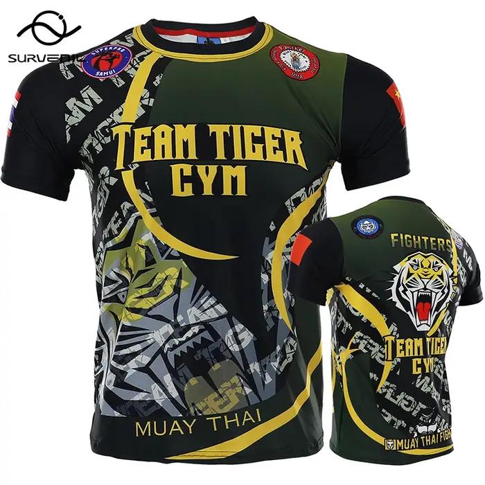 T-shirt de compression en coton pour homme, maillot MMA Rashguard, Tiger Dragon Muay Thai, Kick Boxi