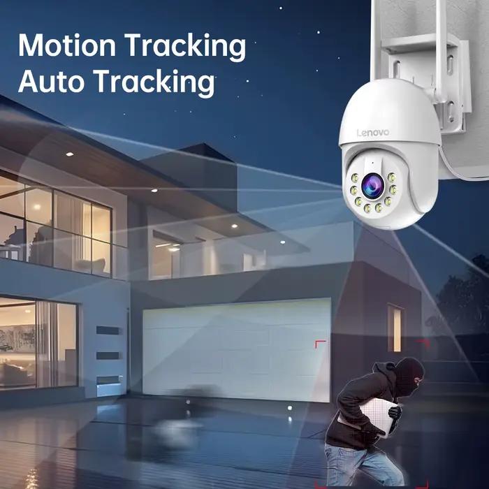 Caméra surveillance Lenovo 2K PTZ WiFi extérieure - Vision nocturne couleur et zoom numérique 5x