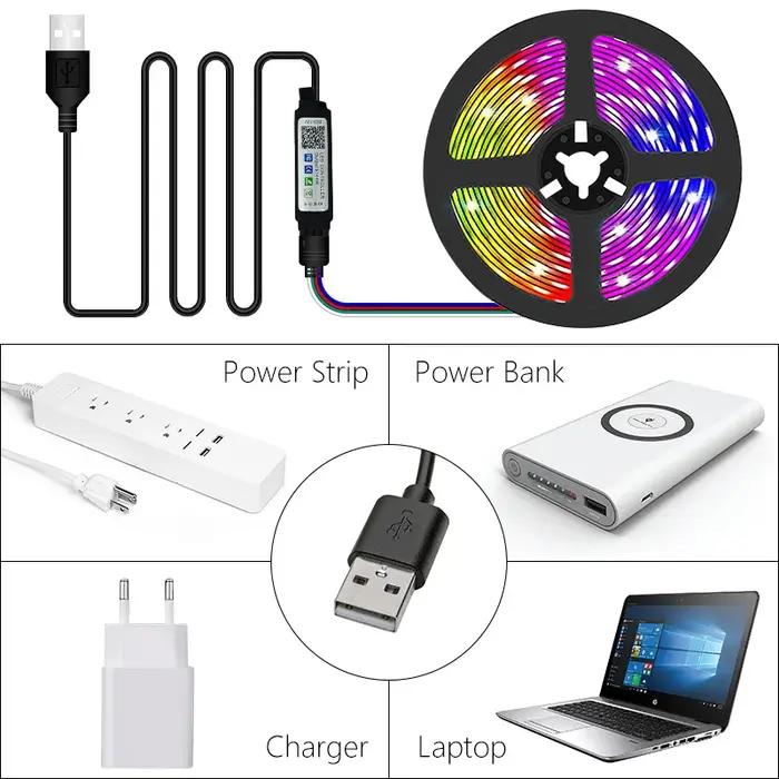 Bande lumineuse LED USB 16LED/mètre, Bluetooth RGB, lampe de rétro-éclairage TV Flexible 5050 5V, Di