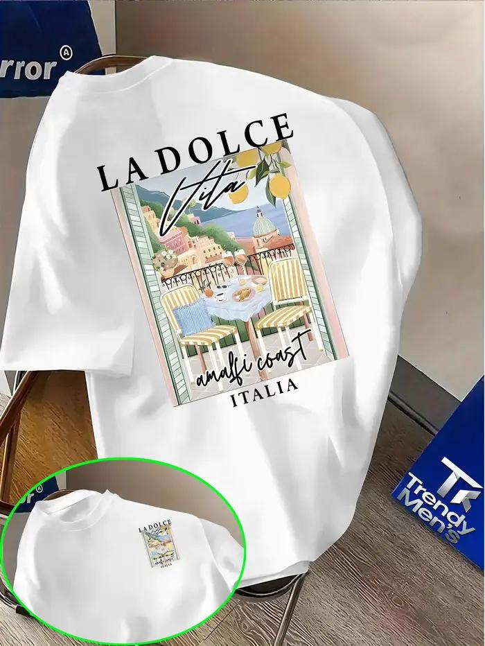 T-shirt pour homme en coton 100% avec imprimé La Dolce Vita Amalfi Coast
