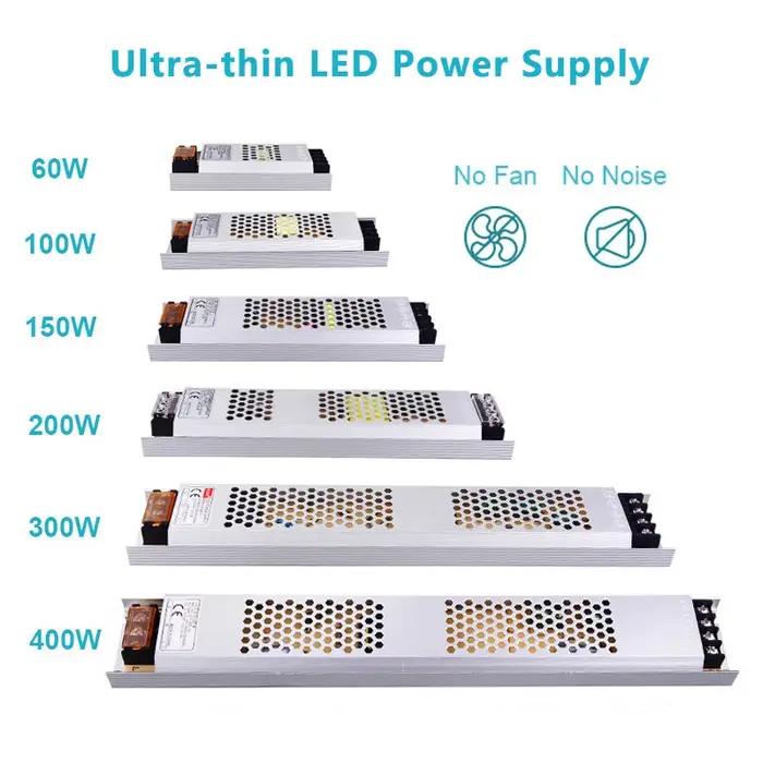 Alimentation LED Ultra fine, transformateurs d'éclairage DC 12V 24V, 100W 150W 200W, pilote AC180-26