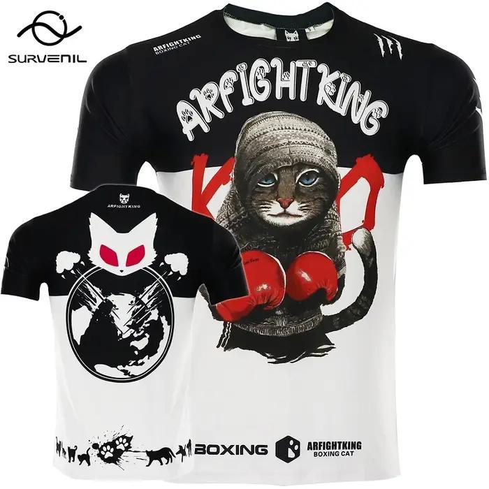 T-shirt de compression en coton pour homme, maillot MMA Rashguard, Tiger Dragon Muay Thai, Kick Boxi