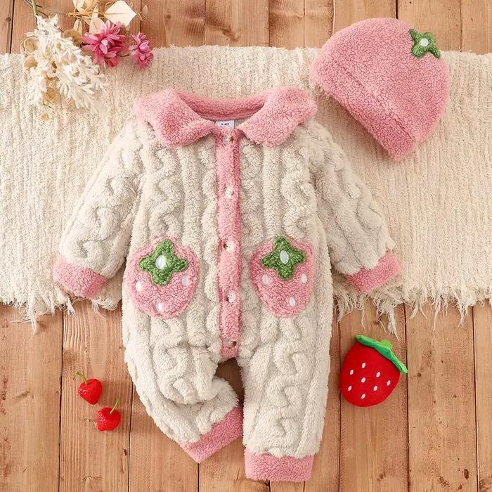 Ensemble barboteuse bébé en polaire épaisse double face avec col en peluche, barboteuse tricotée à m