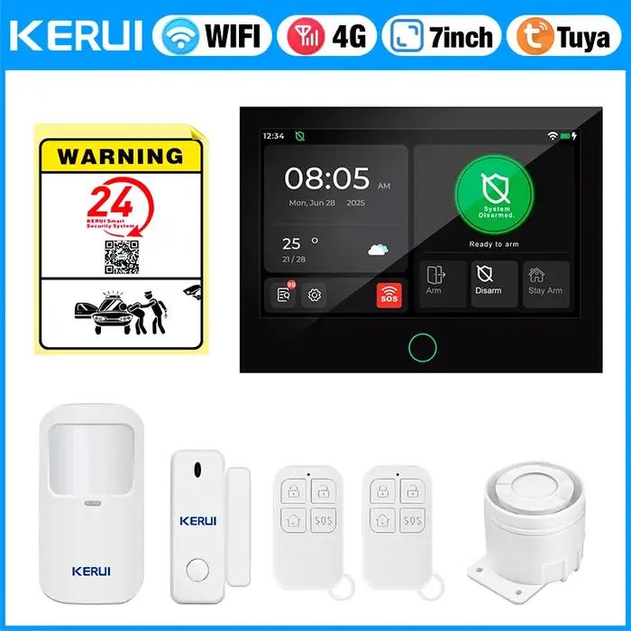 KERUI WiFi/4G GSM alarme antivol avec grand écran tactile IPS de 7 pouces pour système d'alarme de s