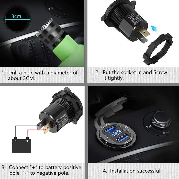 Adaptateur de chargeur automatique QC3.0 36W étanche avec interrupteur de voltmètre, prise de charge