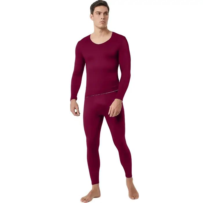 Ensemble de sous-vêtements de ski confortables pour hommes, doublure polaire, col en v fin, Imitatio
