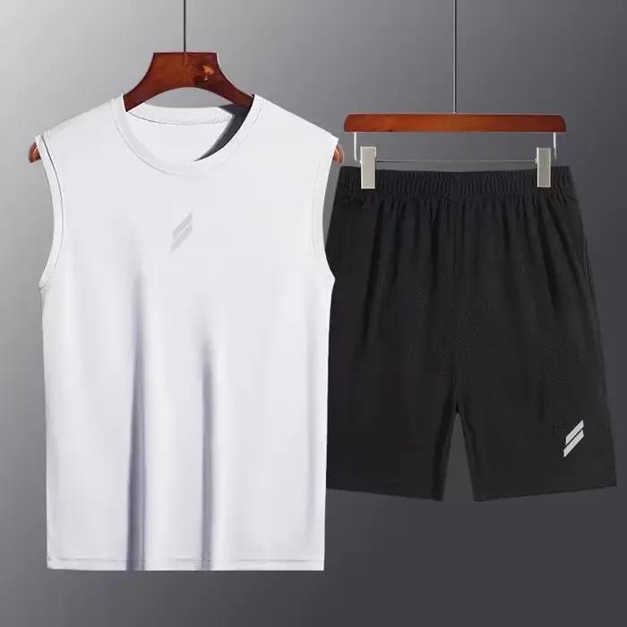 NOUVEAU Sport hommes été mince séchage rapide gilet + short homme ensemble fitness course costume de