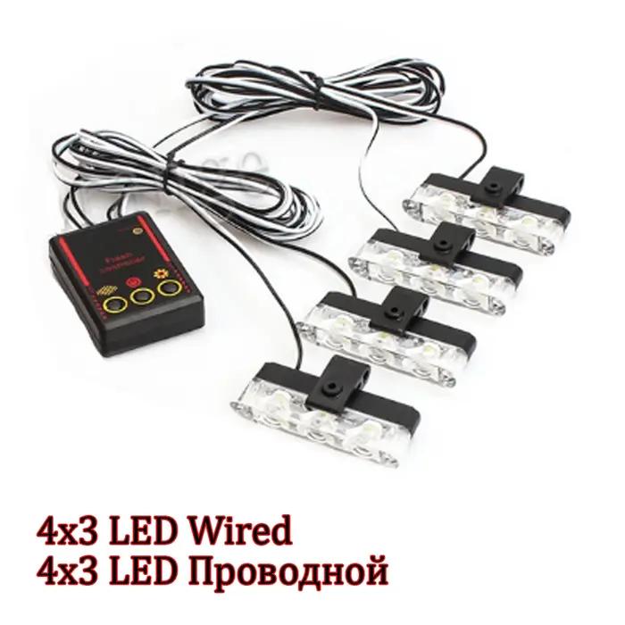 4*3 Led lumières de Police pour voiture FSO lumière stroboscopique sans fil à distance Ambulance 12V avertissement Flash
