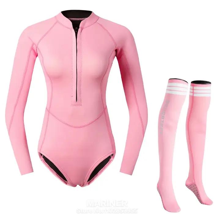 Maillot de bain une pièce à manches longues pour femmes, combinaison de plongée en apnée pour filles