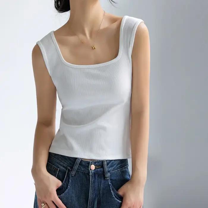Été plage femmes hauts et t-shirts Sexy sans manches maillot de corps dissimulant décolleté latéral