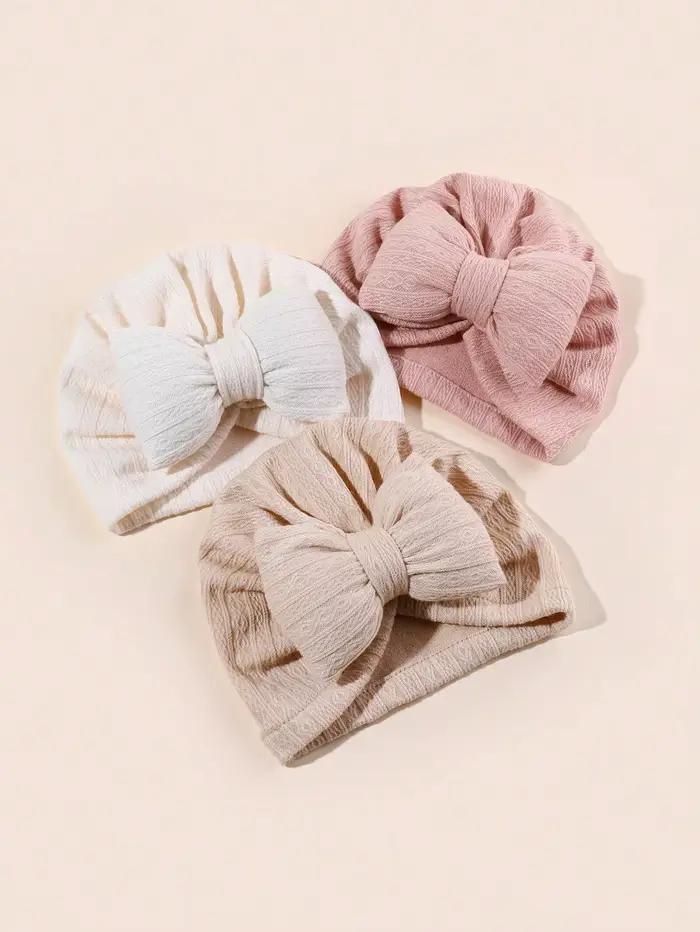 3 pièces/ensemble joli nœud papillon tricoté bébé chapeau mignon couleur unie bébé filles garçons ch