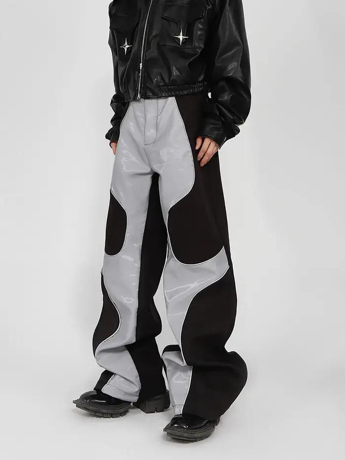 Pantalon en simili cuir PU patchwork Mauroicardi pour hommes style décontracté occassions spéciales printemps automne