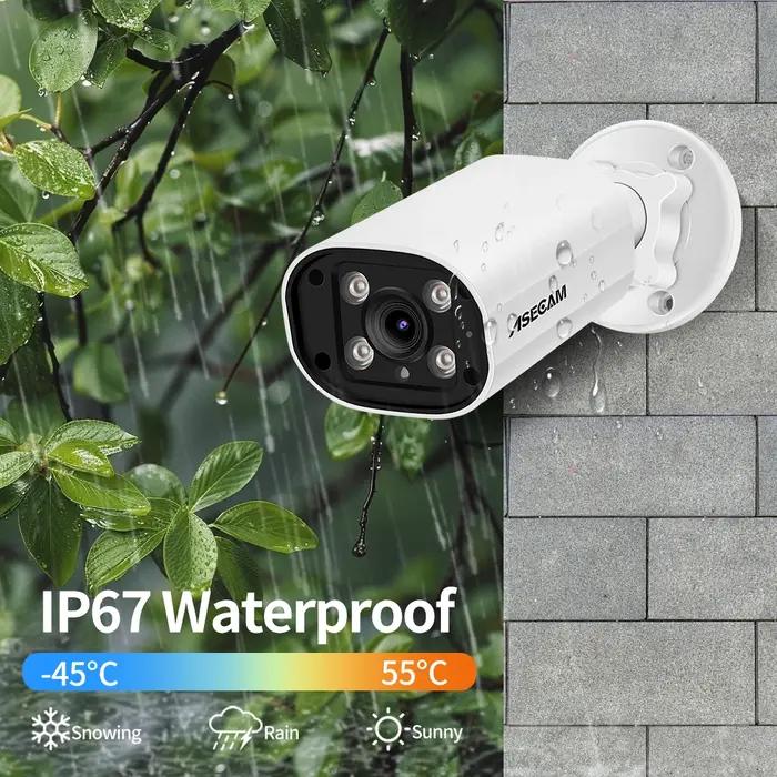 Caméra IP ASECAM 8MP Super HD Bullet pour Surveillance Intérieure et Extérieure avec Détection de Mouvement et Enregistrement Audio