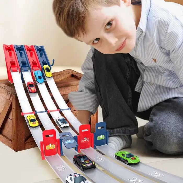 Bricolage 2/4 catapulte chariot de course piste jouet véhicule de course compétitif avec voiture en alliage enfants jouer piste de voiture de jeu pour enfants enfants garçons