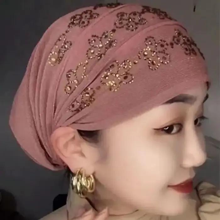 Été diamants Turban casquettes pour femmes élastique enveloppement tête Bonnet musulman Hijab Turbans femme foulard chap
