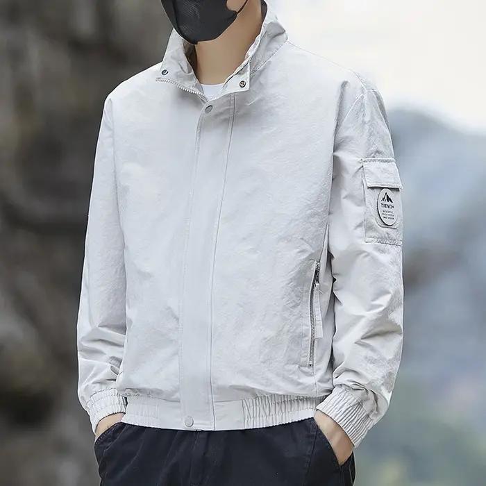 Veste cargo décontractée pour homme à col montant, style combinaison de vol, coupe-vent fin pour le
