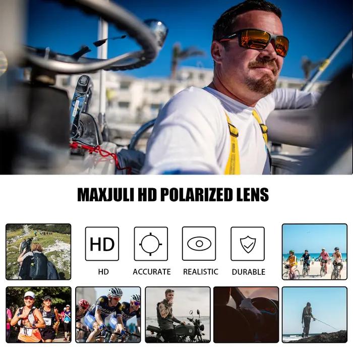 MAXJULI Lunettes de soleil polarisantes rectangulaires d'extérieur pour hommes et femmes, lunettes d