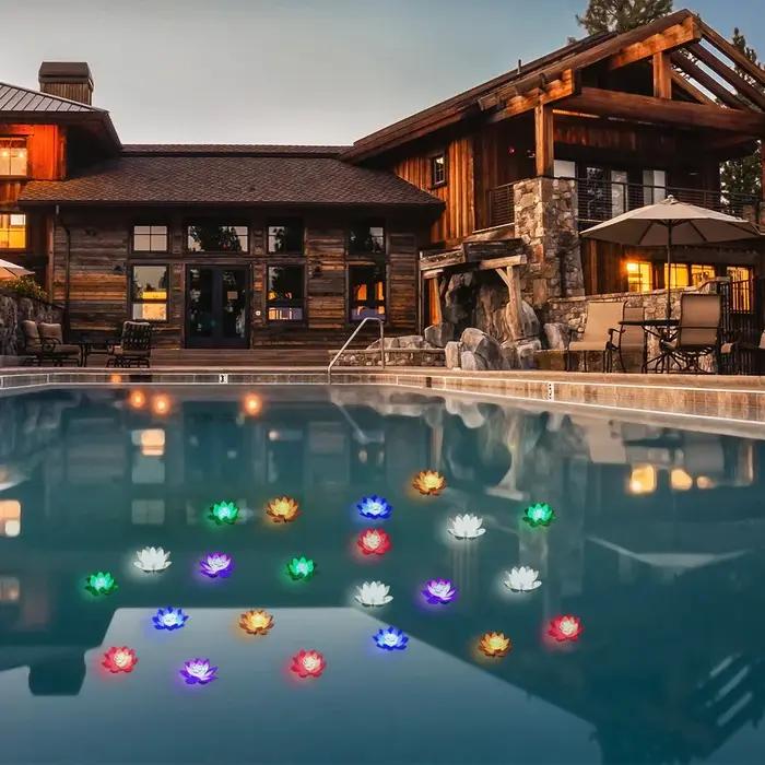 Lampe LED flottante étanche à piles, fleur de lys artificielle, lampe de nuit, sécuritaires, piscine