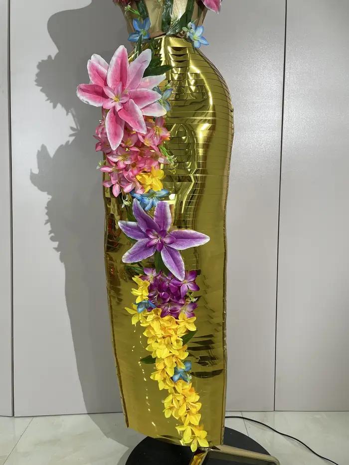 Ensemble deux pièces pour femme, haut en maille dorée à fleurs 3D élégant, robe longue moulante, soi