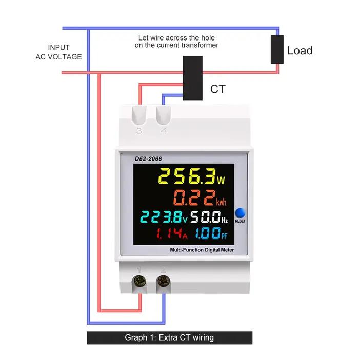 Moniteur AC sur rail din 6 en 1, 110V 220V 380V 100A, tension, courant, facteur de puissance, KWH ac