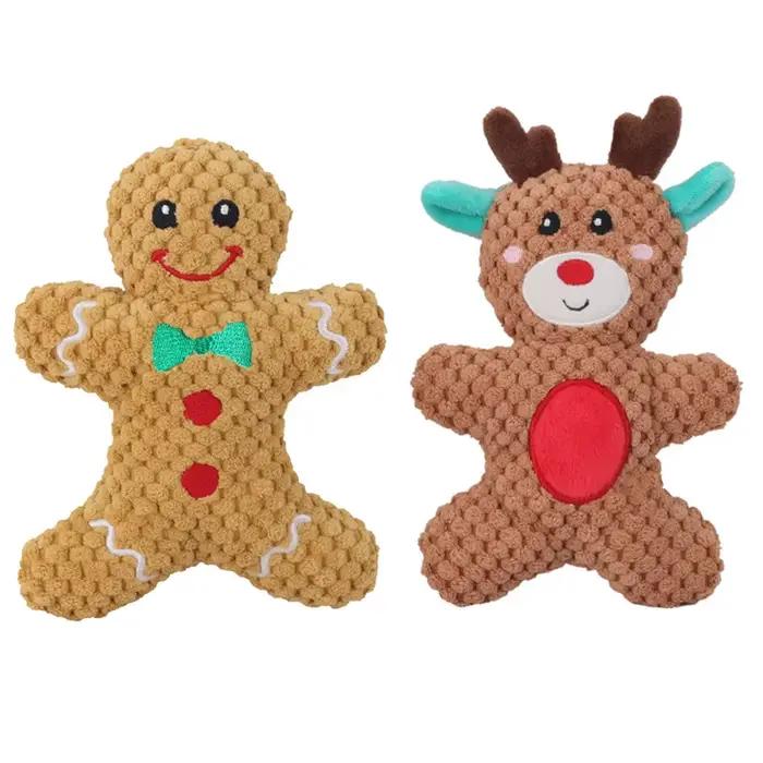 Noël chien en peluche bruit jouet à mâcher Santa Elk pain d'épice homme beignet chat chien série de noël dessin animé chien jouet en peluche grincement jouet