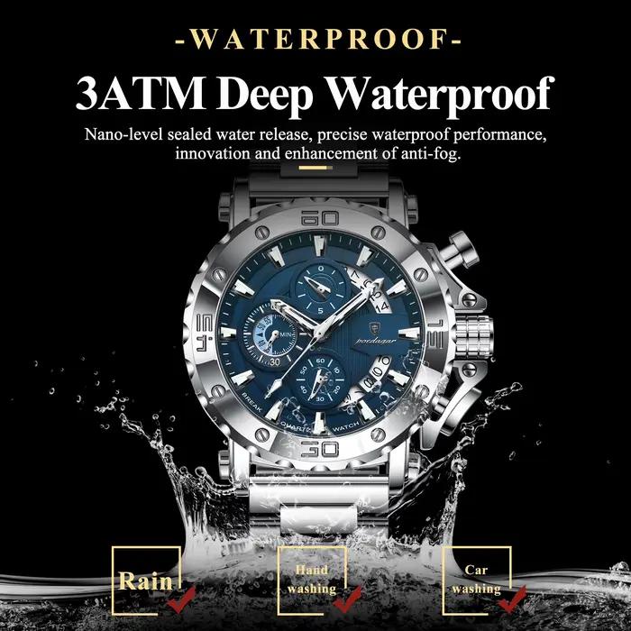 Montre POEDAGAR luxe pour homme - Chronographe étanche lumineux avec calendrier en acier inoxydable