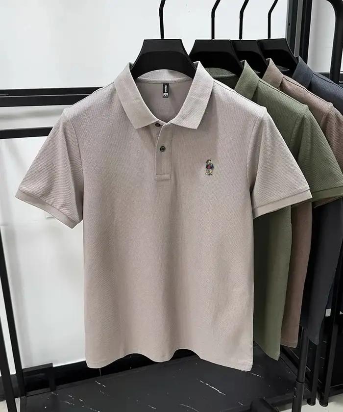Marque de mode ours en peluche brodé polo à manches courtes haut de gamme 100% pur coton confortable respirant hommes revers T-shirt