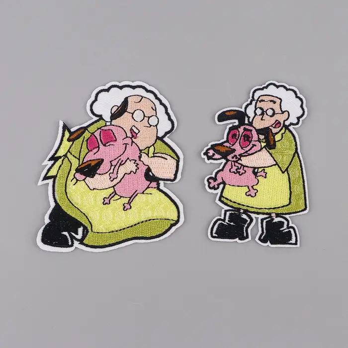 Patchs brodés de grand-mère et chien rose pour vêtements d'enfants, badge adhésif de bricolage, patchs de dessin animé mignons, appliques d'autocollants de vêtements polyesters adultes et enfants